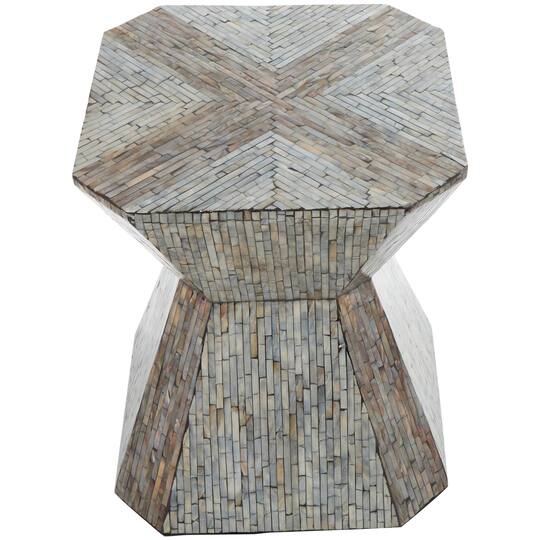 20" Gray Mother of Pearl Hourglass Accent Table